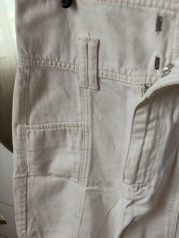 Beyaz Yüksek Bel Kadın baggy jorts - Görsel 4