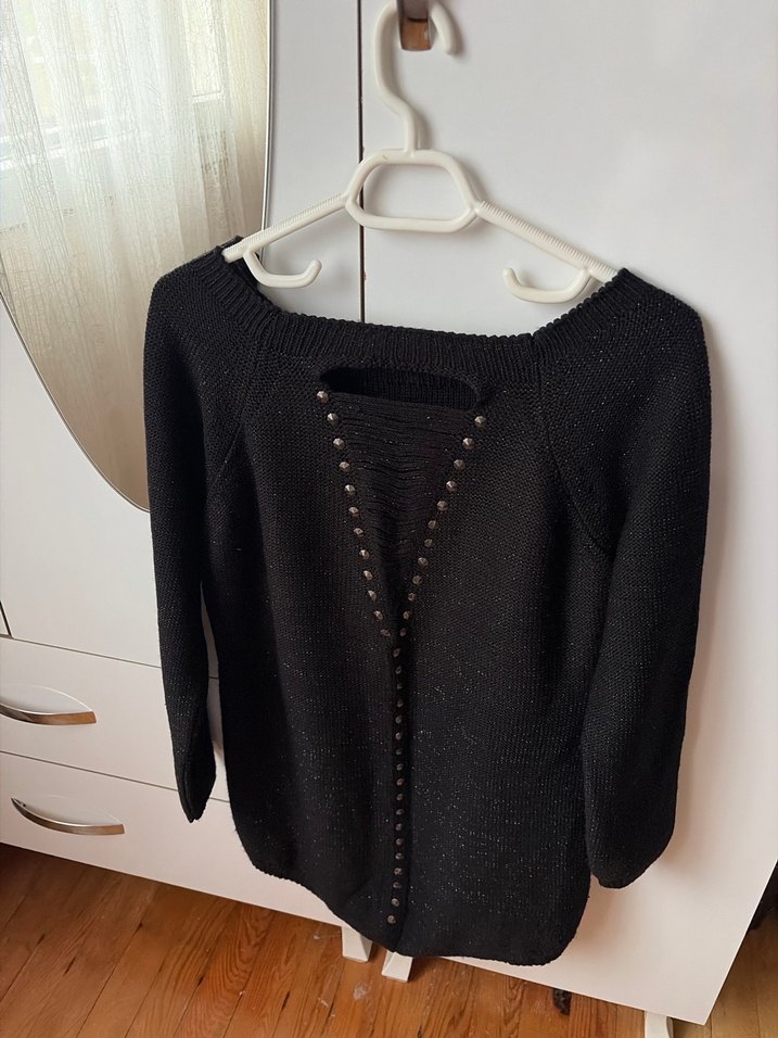 Siyah Kadın Triko Basic Kazak - Görsel 4