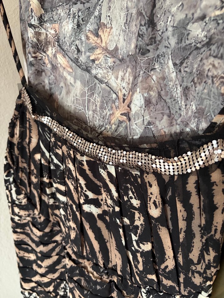 Kahverengi Desenli Askılı mini  Elbise - Görsel 2