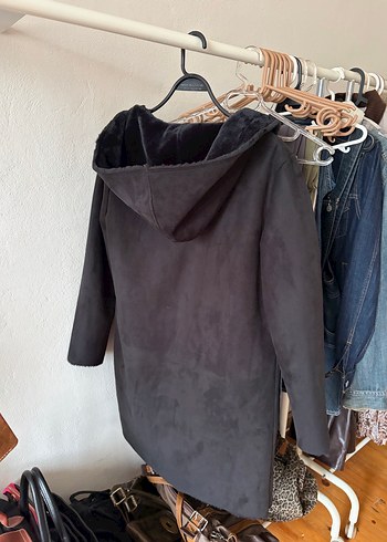 Siyah Süet Kadın Midi Kaban - Görsel 7