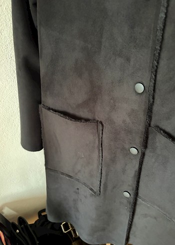 Siyah Süet Kadın Midi Kaban - Görsel 4