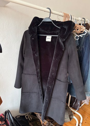 Siyah Süet Kadın Midi Kaban - Görsel 5