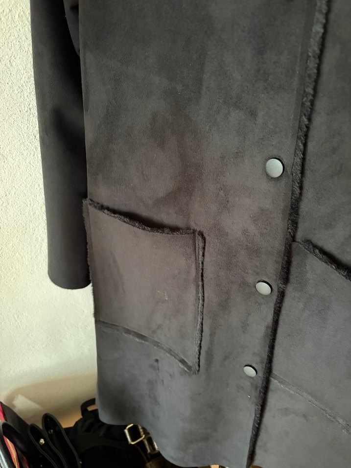 Siyah Süet Kadın Midi Kaban - Görsel 4