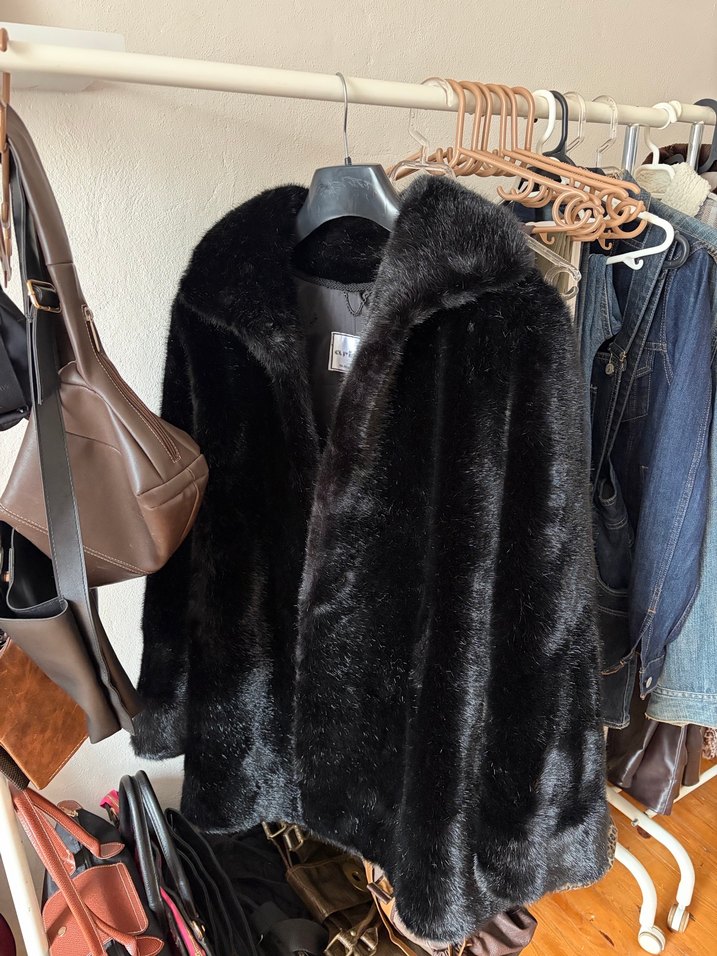 Kadın Siyah Deri Detaylı Kürk Ceket - Görsel 3