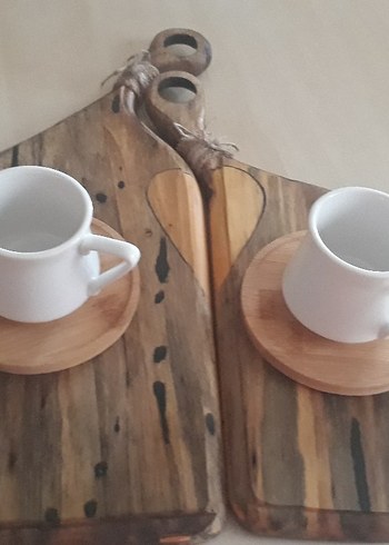 Beyaz Seramik Fincan ve Ahşap Altlık Seti - Görsel 7