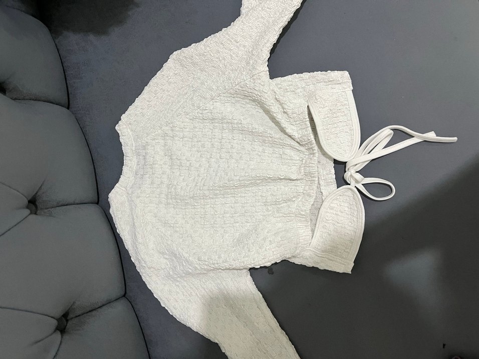 Kadın Beyaz Örgü Uzun Kollu Keten Kazak xs-s beden - Görsel 2