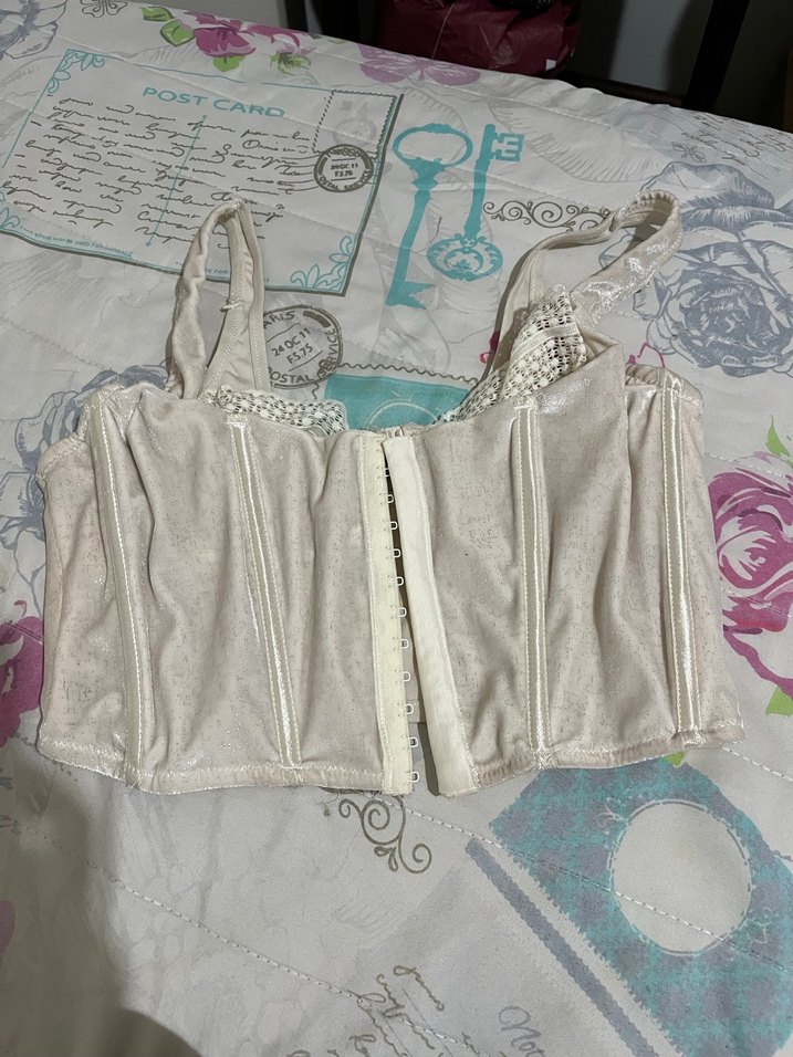 Nakışlı Beyaz Straplez Midi Büstiyer - Görsel 2