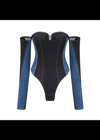 Siyah Denim Korse Mini Elbise s m beden - Görsel 3