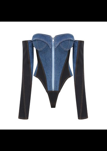 Siyah Denim Korse Mini Elbise s m beden - Görsel 2