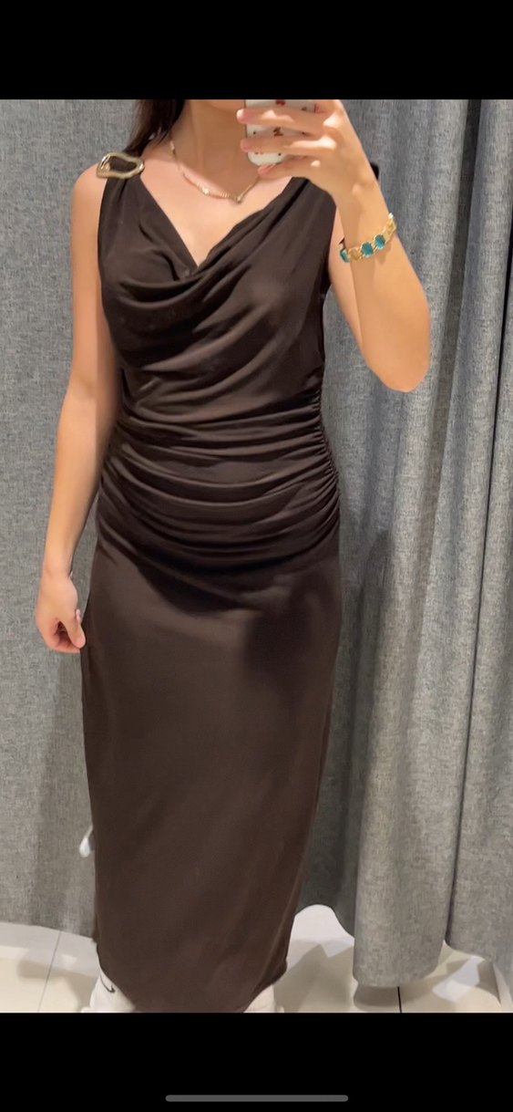Kahverengi Drapeli Uzun Kadın Elbise s beden sorunsuz - Görsel 2