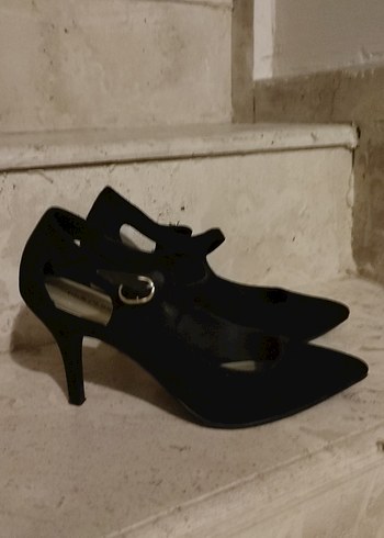 Siyah süet Tokalı Stiletto Topuklu Kadın Ayakkabı - Görsel 3