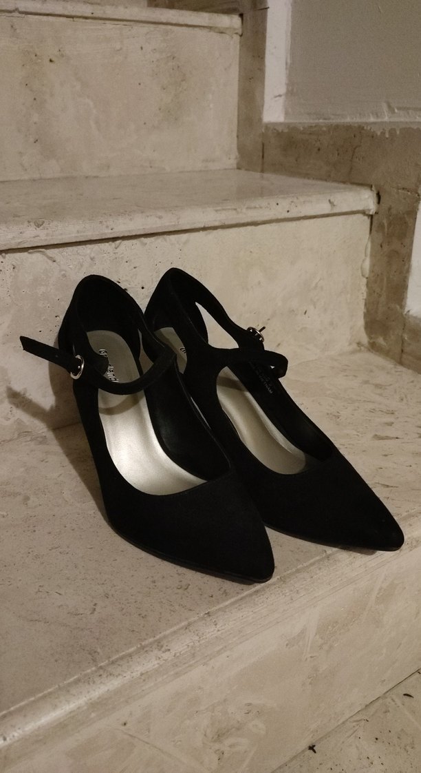 Siyah süet Tokalı Stiletto Topuklu Kadın Ayakkabı - Görsel 2