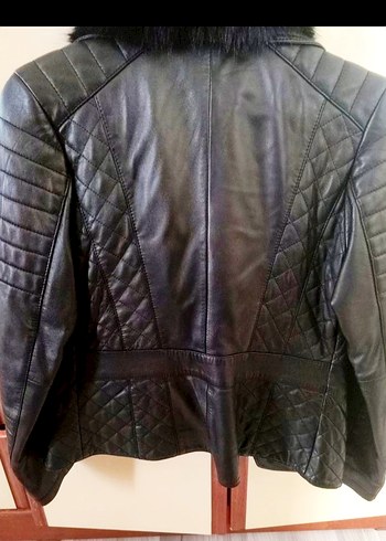 Derimod Siyah Kürklü Gerçek Deri Kadın Biker Ceket - Görsel 2