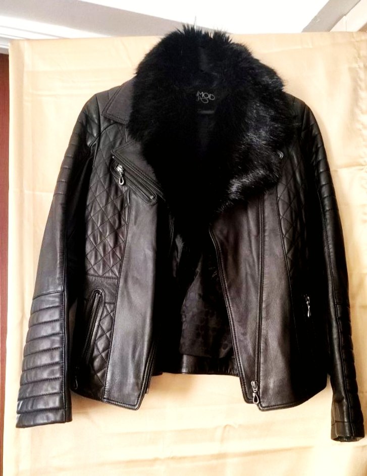 Derimod Siyah Kürklü Gerçek Deri Kadın Biker Ceket - Görsel 5