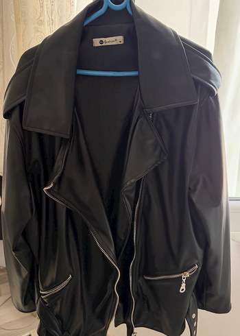Kadın Siyah Deri Biker Ceket - Görsel 2