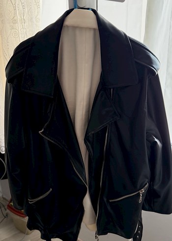 Kadın Siyah Deri Biker Ceket - Görsel 3