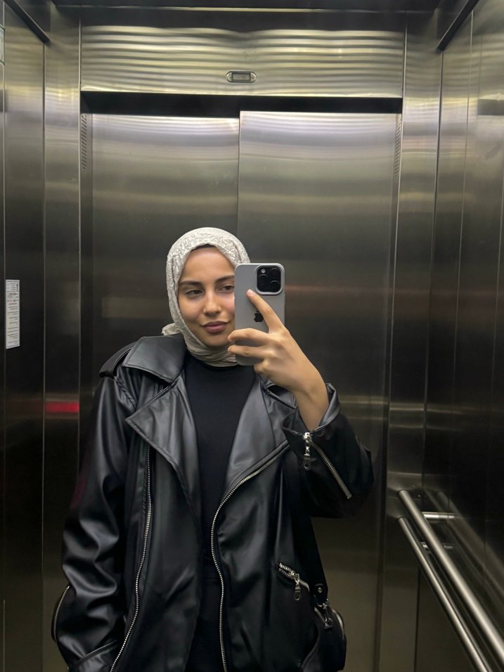 Kadın Siyah Deri Biker Ceket - Görsel 4