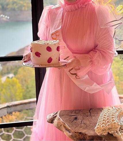 xxl Beden pembe Renk Pembe tül elbise