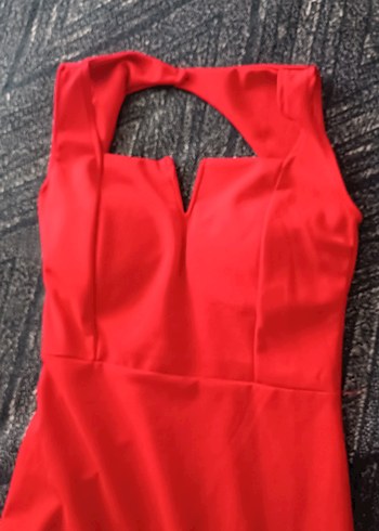 Kırmızı Drapeli Uzun Abiye Elbise - Görsel 2