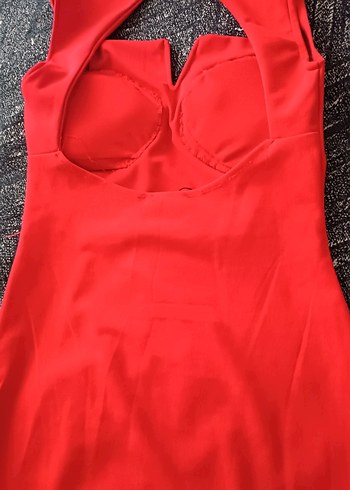 Kırmızı Drapeli Uzun Abiye Elbise - Görsel 4