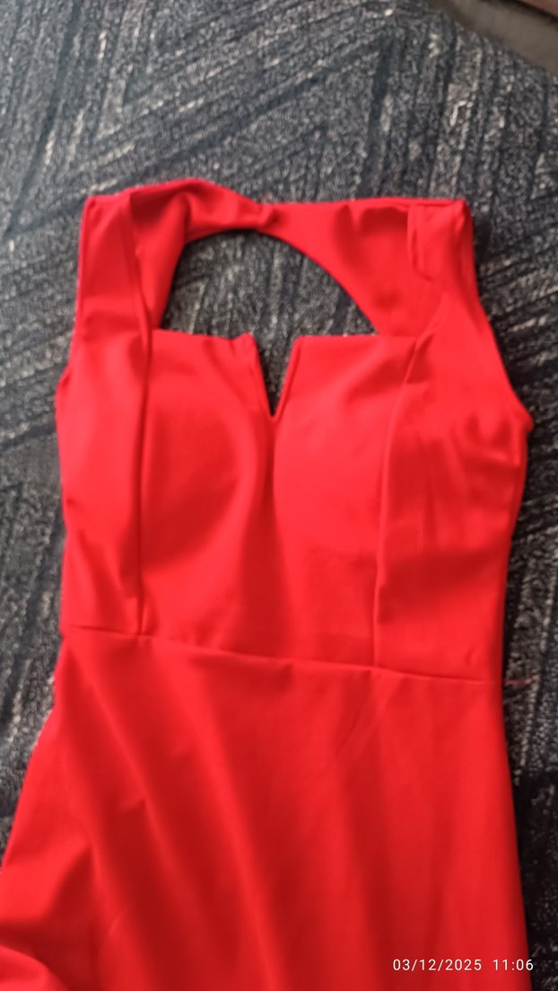 Kırmızı Drapeli Uzun Abiye Elbise - Görsel 2