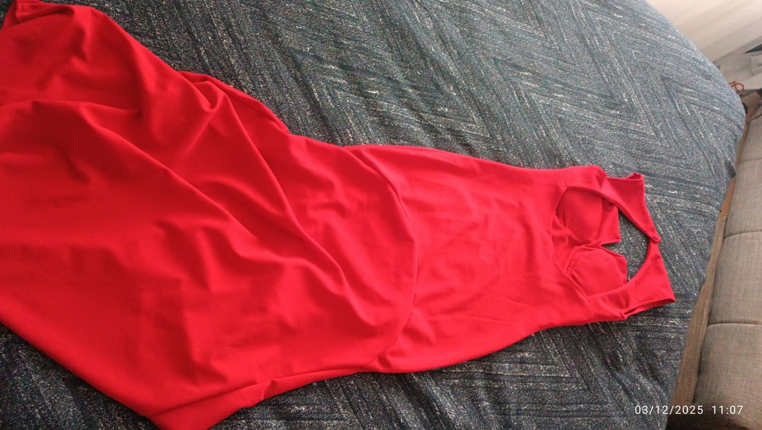 Kırmızı Drapeli Uzun Abiye Elbise - Görsel 3