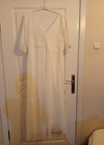 Beyaz Drapeli Uzun Abiye Elbise - Görsel 5