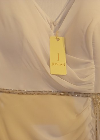 Beyaz Drapeli Uzun Abiye Elbise - Görsel 3