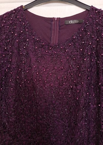 Bordo Boncuk İşlemeli Midi Kadın Elbise - Görsel 3