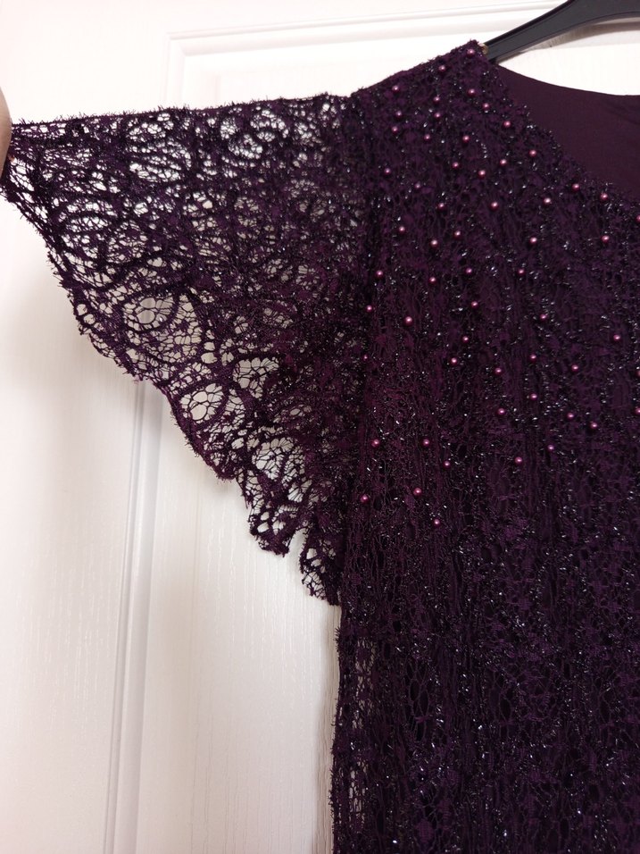 Bordo Boncuk İşlemeli Midi Kadın Elbise - Görsel 2