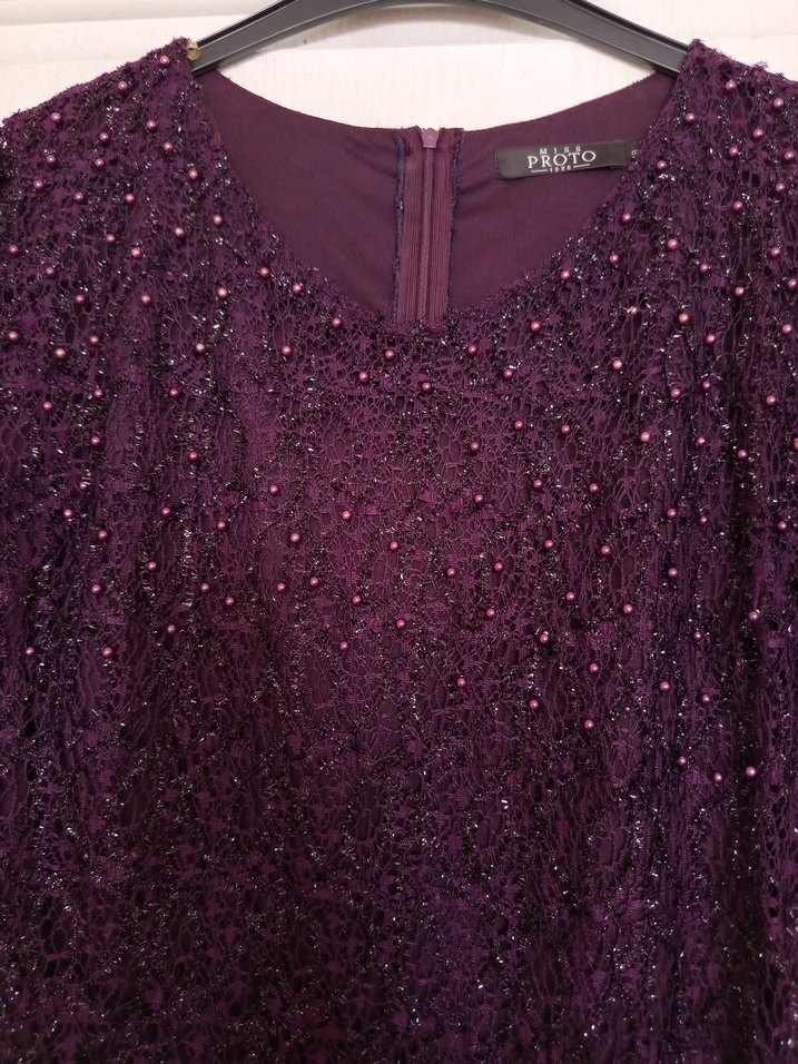 Bordo Boncuk İşlemeli Midi Kadın Elbise - Görsel 3