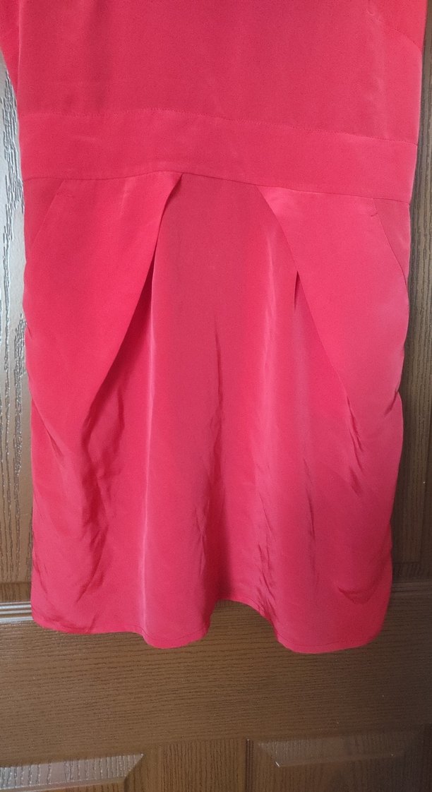 Kırmızı Drapeli Straplez Midi Elbise - Görsel 3