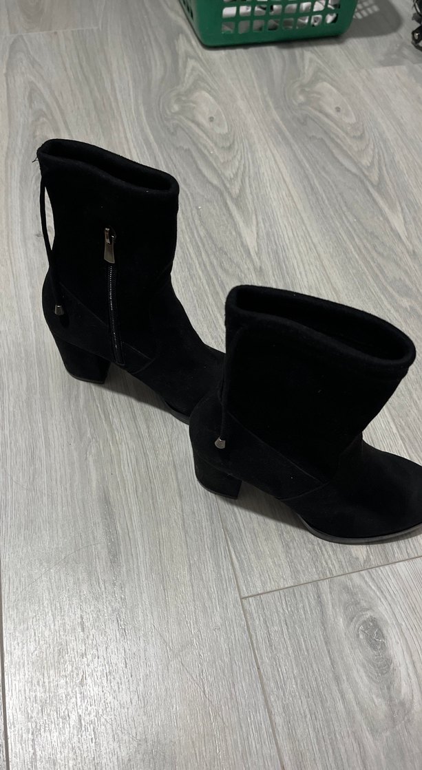 Siyah Süet İpli Blok Topuklu Streç Bot - Görsel 2