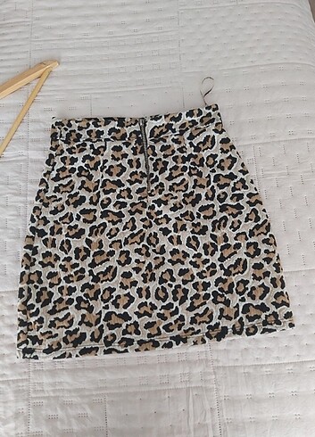 Leopar desenli mini etek