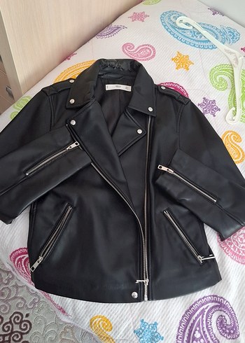Siyah Deri Biker Ceket, Salaş Kesim