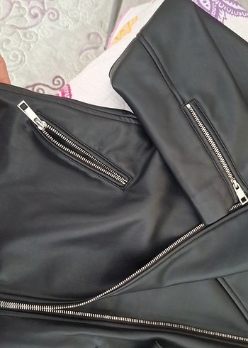 Mango Siyah Deri Biker Ceket, Salaş Kesim