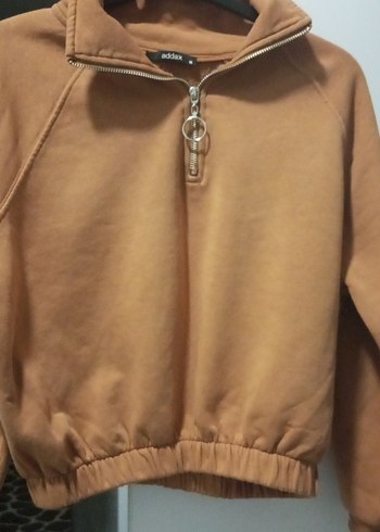 Kadın Bej Yüksek Yakalı Fermuarlı Sweatshirt