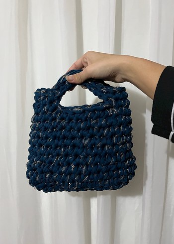 Koyu Mavi Örgü Kadın Çanta - Görsel 2
