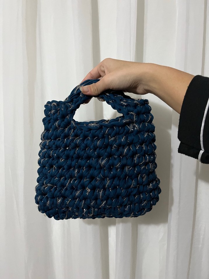 Koyu Mavi Örgü Kadın Çanta - Görsel 2