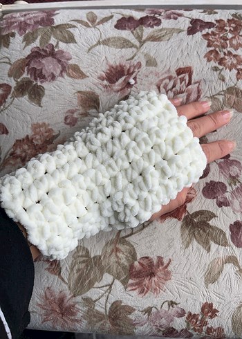 Kız Çocukları İçin Beyaz Örgü Eldiven - Görsel 2