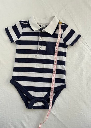 Düğmeli Çizgili Erkek Bebek Kısa Kollu Body - Görsel 2