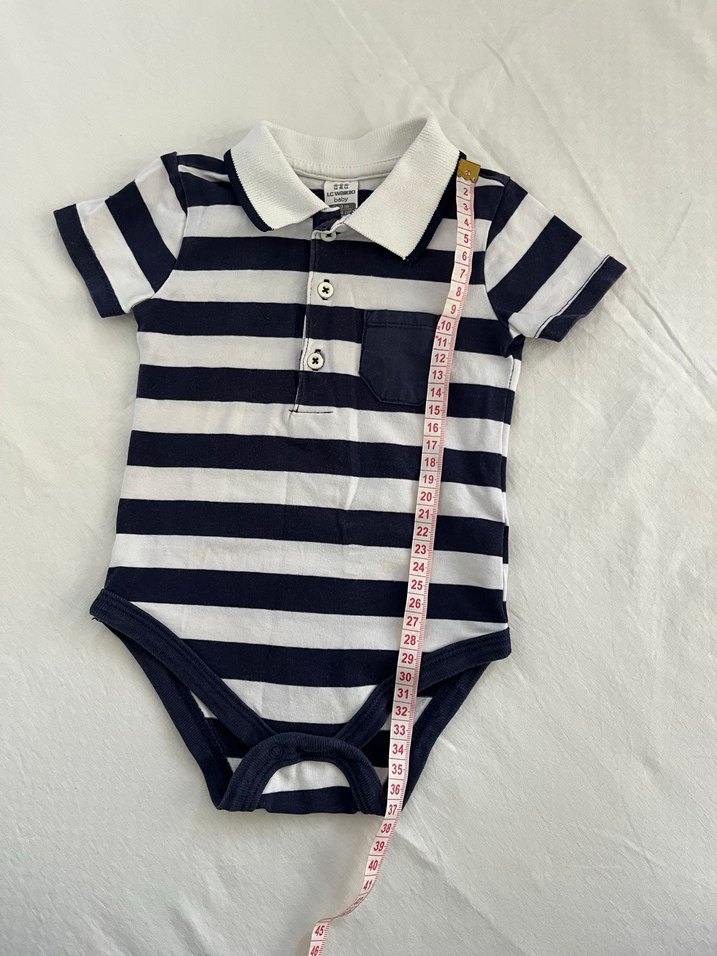 Düğmeli Çizgili Erkek Bebek Kısa Kollu Body - Görsel 2