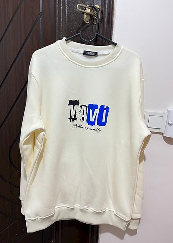 Beyaz Baskılı Pamuklu Kadın Sweatshirt - Görsel 9