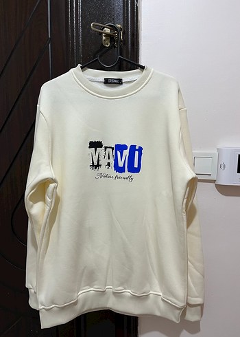 Beyaz Baskılı Pamuklu Kadın Sweatshirt - Görsel 2