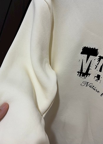 Beyaz Baskılı Pamuklu Kadın Sweatshirt - Görsel 5