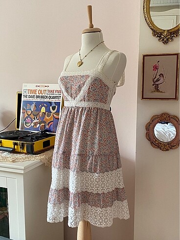 m Beden vintage coquette dantelli babydoll elbise