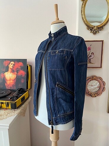s Beden vintage grunge fermuarlı cepli kot ceket