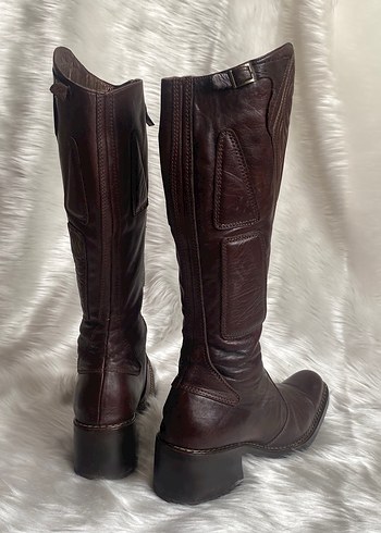 vintage deri desenli çizme - Görsel 4