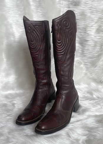 vintage deri desenli çizme - Görsel 2