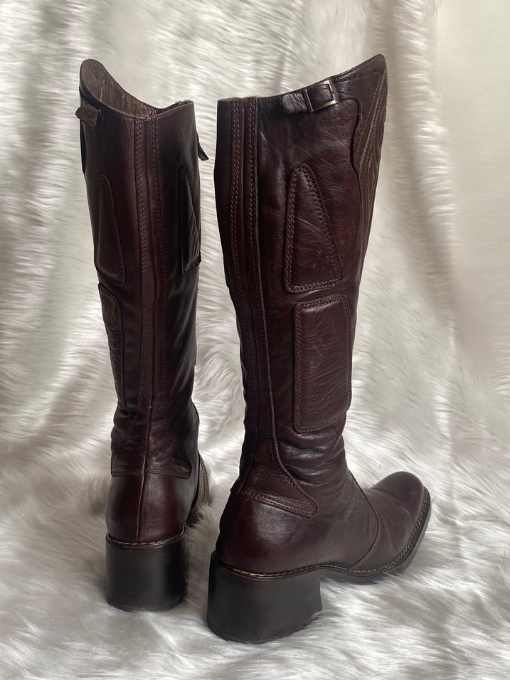 vintage deri desenli çizme - Görsel 4